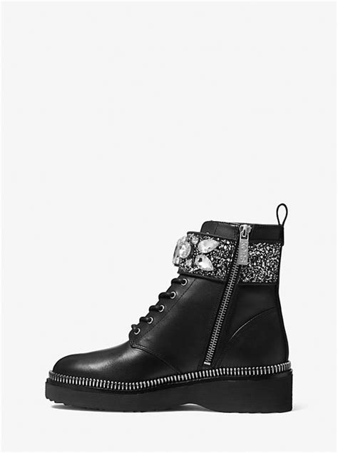 Haskell Embellished Glitter and Leather Combat Boot